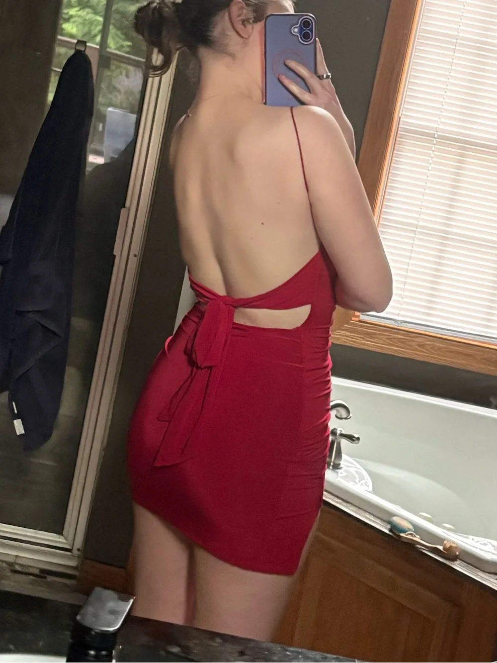 Forever 21 Cowl Neck Red Mini Dress with Thigh Slip and Tie Back - Picture 3 of 3